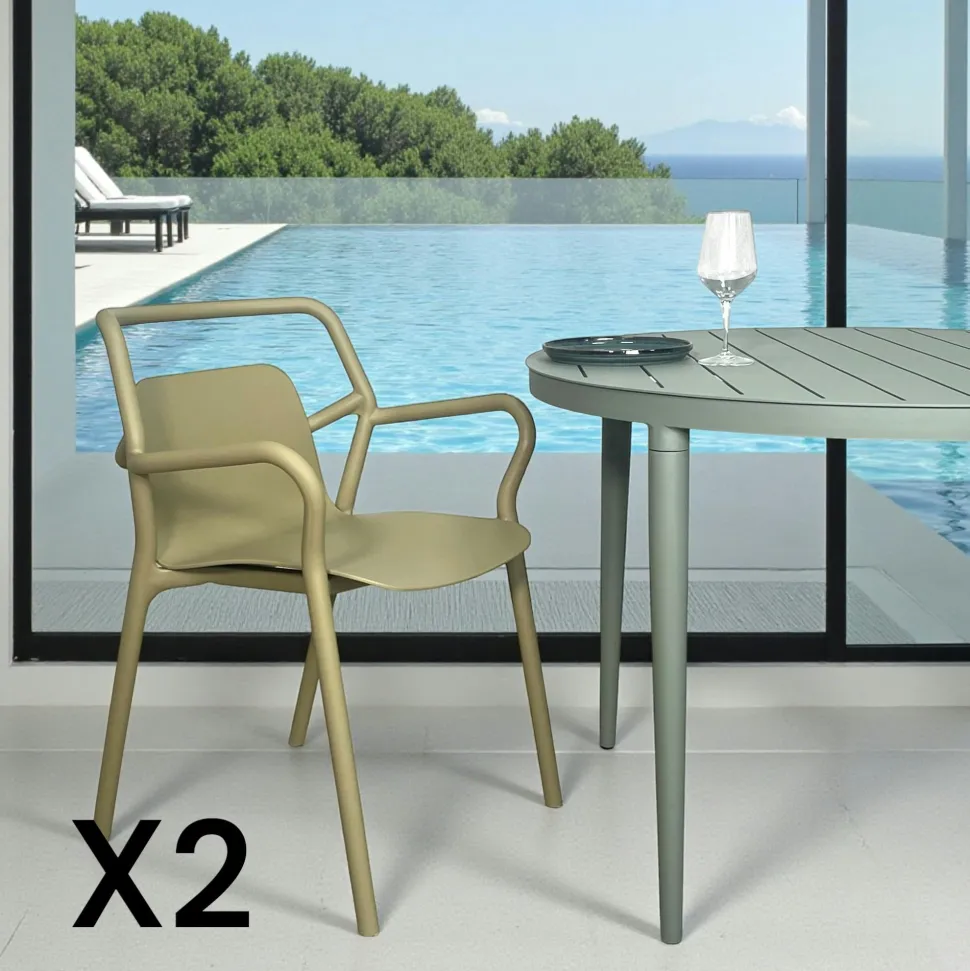 Chaise de jardin design kaki, empilable (lot de 2) PINETO