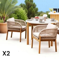 Chaise de jardin en bois d'acacia et corde tressée (lot de 2) MENDOZA