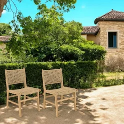 Chaise de jardin en teck tressage couleur naturelle (lot de 2) SUMMER