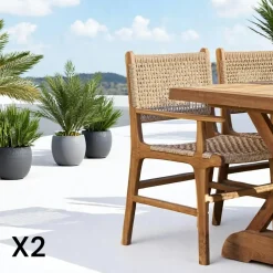 Chaise de jardin en teck et résine tressée (lot de 2) MENDOZA
