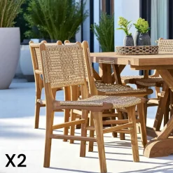 Chaise de jardin en teck et résine tressée avec accoudoirs (lot de 2) MENDOZA