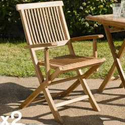 Chaise de jardin en teck à bords droits avec accoudoirs (lot de 2) SUMMER