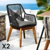Chaise de jardin noire en corde tressée et pieds bois FSC® (lot de 2) GRENADE