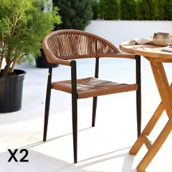 Chaise de jardin noire en résine tressée et aluminium (lot de 2) MENDOZA