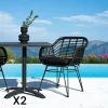 Chaise de jardin noire en rotin synthétique avec accoudoirs et coussin d'assise (lot de 2) IBIZA