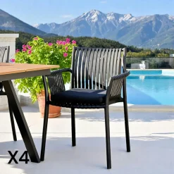 Chaise de jardin noire (lot de 4) MENDOZA