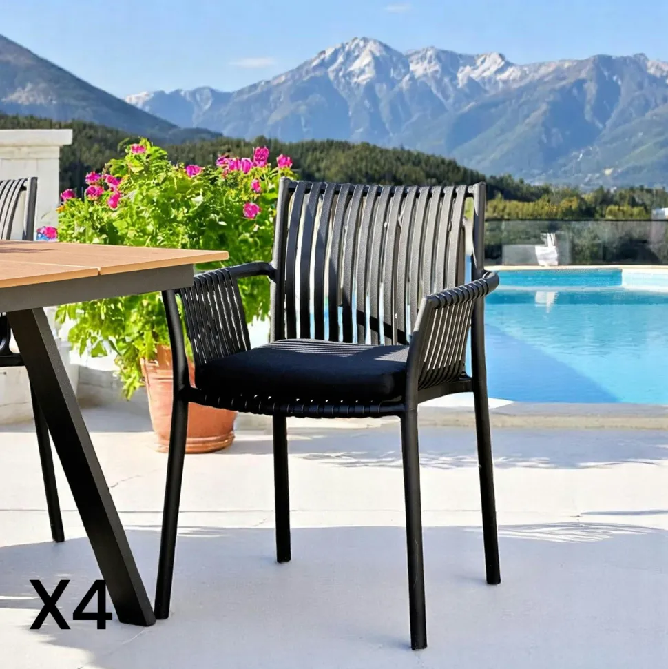 Chaise de jardin noire (lot de 4) MENDOZA