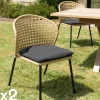 Chaise de jardin rotin synthétique couleur naturelle avec coussin noir (lot de 2) GIJON