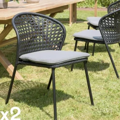 Chaise de jardin rotin synthétique noir avec coussin gris (lot de 2) GIJON