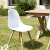 Chaise de jardin style scandinave assise blanche pieds couleur naturelle (lot de 2) GIJON