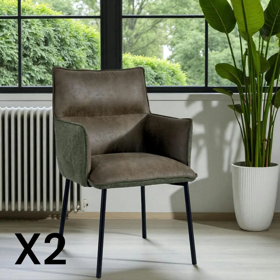 Chaise de salle à manger bi-matière marron (lot de 2) KERALA