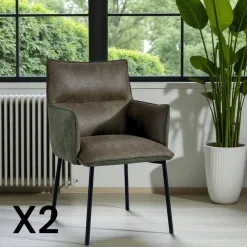 Chaise de salle à manger bi-matière verte (lot de 2) KERALA