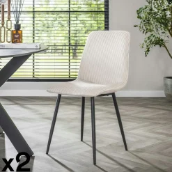 Chaise de salle à manger beige sable en tissu côtelé (lot de 2) TAJ