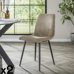 Chaise de salle à manger en tissu côtelé crème (lot de 2) TAJ