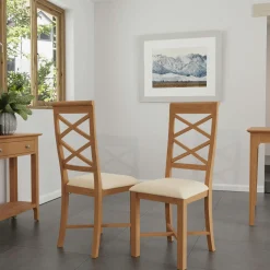 Chaise de salle à manger en bois de chêne et tissu, dossier croisé (lot de 2) CRUZ