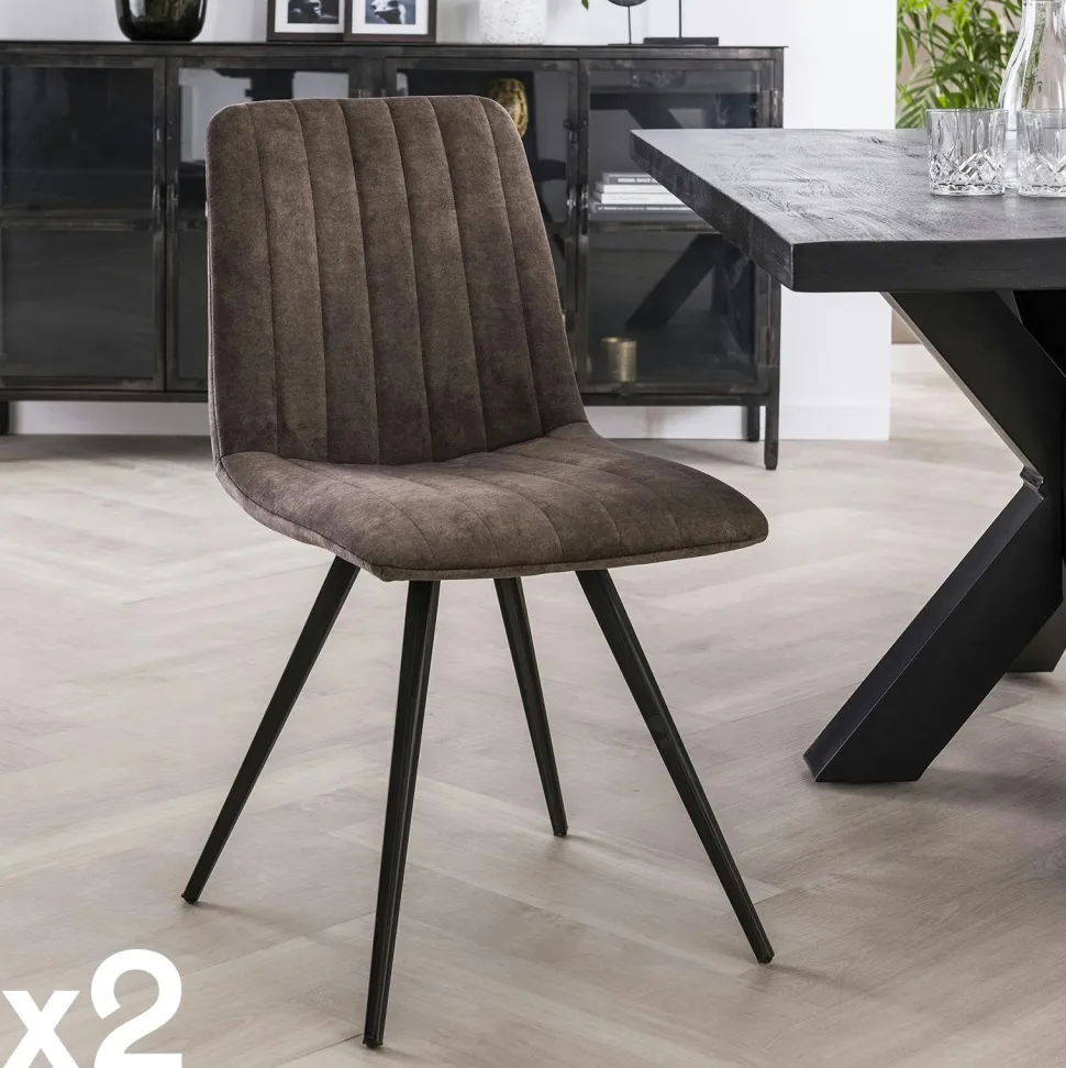 Chaise de salle à manger en velours moutarde JAVA (lot de 2)