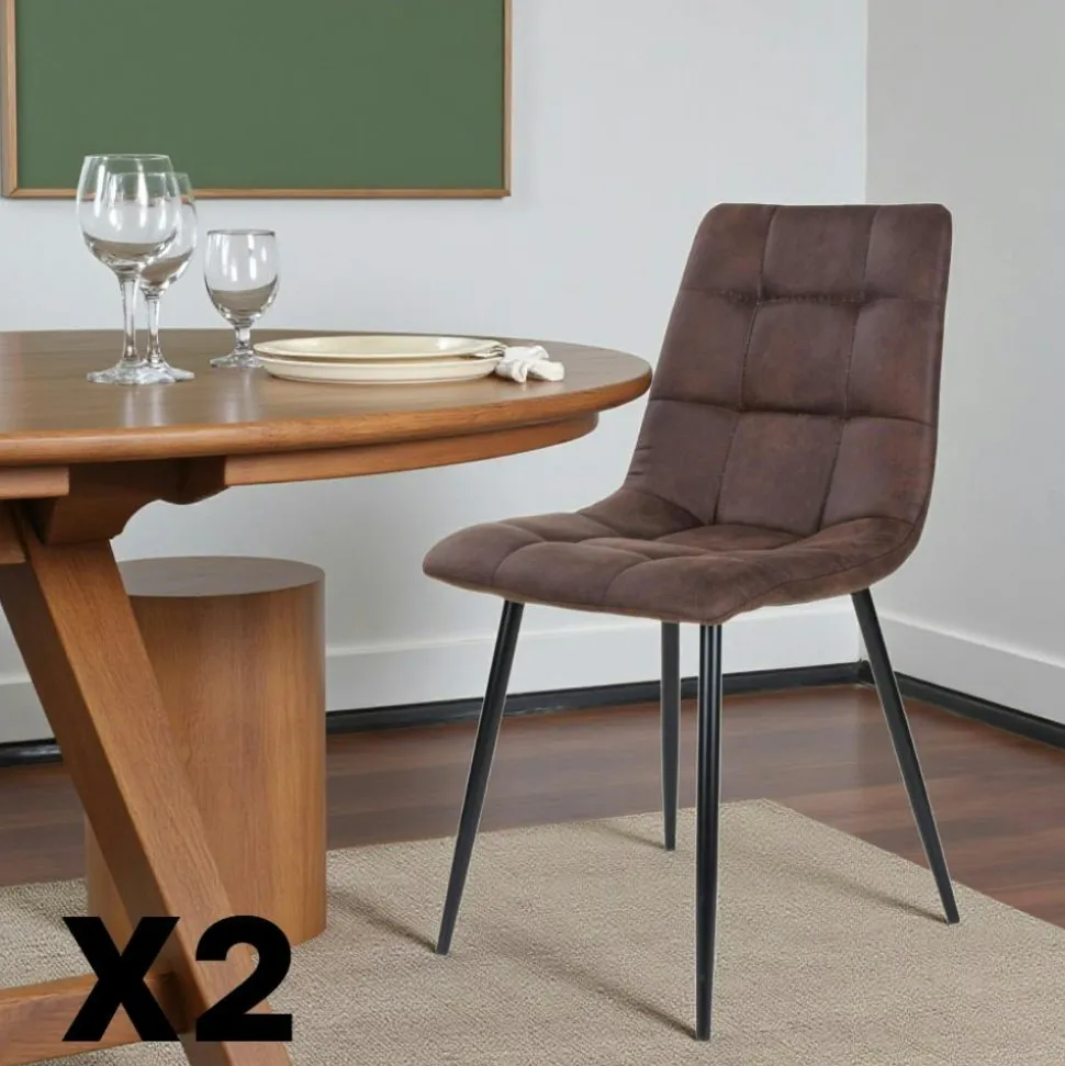 Chaise de salle à manger marron motif damier (lot de 2) TARAZ