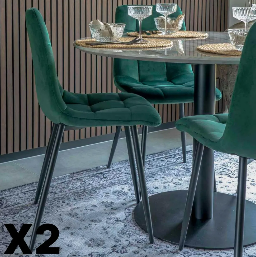 Chaise de salle à manger moutarde motif damier (lot de 2) TARAZ