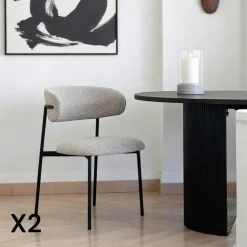 Chaise de salle à manger sable en bouclette avec dossier arrondi (lot de 2) MONTREUX
