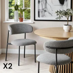 Chaise de salle à manger sable en bouclette avec dossier arrondi (lot de 2) MONTREUX