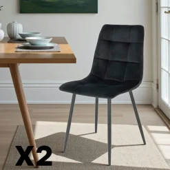 Chaise de salle à manger taupe motif damier (lot de 2) TARAZ