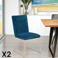 Chaise de salle à manger velours bleu (lot de 2) OKA