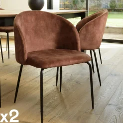 Chaise de salle à manger velours acajou dossier rond (lot de 2) TIM