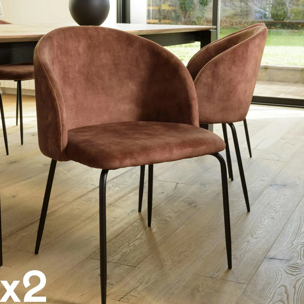 Chaise de salle à manger velours acajou dossier rond (lot de 2) TIM