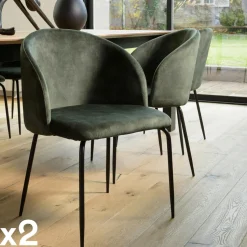 Chaise de salle à manger velours acajou dossier rond (lot de 2) TIM