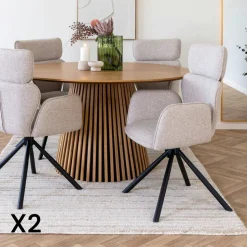 Chaise design beige avec appuie-tête et accoudoirs (lot de 2) BERLIN