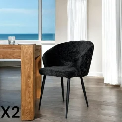 Chaise dossier rond tissu noir (lot de 2) IENA