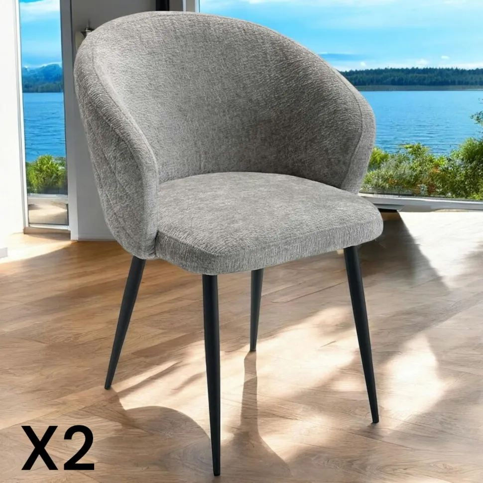 Chaise dossier rond tissu gris (lot de 2) IENA