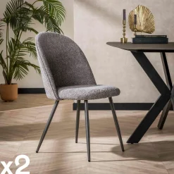 Chaise dossier rond tissu gris (lot de 2) IENA