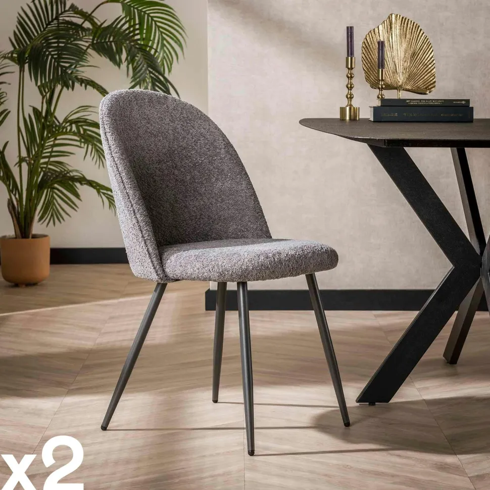 Chaise dossier rond tissu gris (lot de 2) IENA