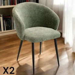 Chaise dossier rond tissu vert (lot de 2) IENA