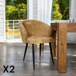 Chaise dossier rond tissu moutarde (lot de 2) IENA