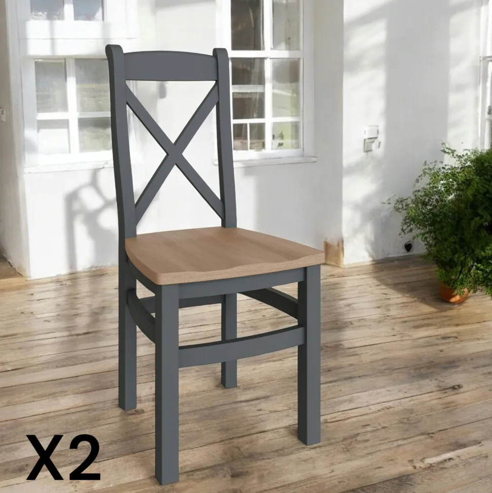 Chaise en bois avec dossier croisé finition charbon (lot de 2) COVENTRY