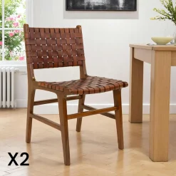 Chaise en bois et cuir tressé noir (lot de 2) MENDOZA