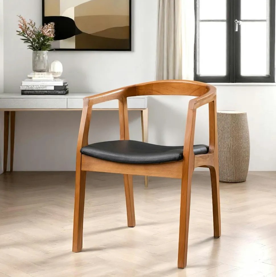 Chaise en bois ronde - assise noire TENA