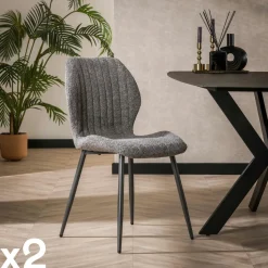 Chaise en bouclette grise à rayures (lot de 2) GALWAY