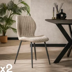 Chaise en bouclette grise à rayures (lot de 2) GALWAY