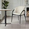 Chaise en cuir gris clair dos rond accoudoirs bois noir ALDER