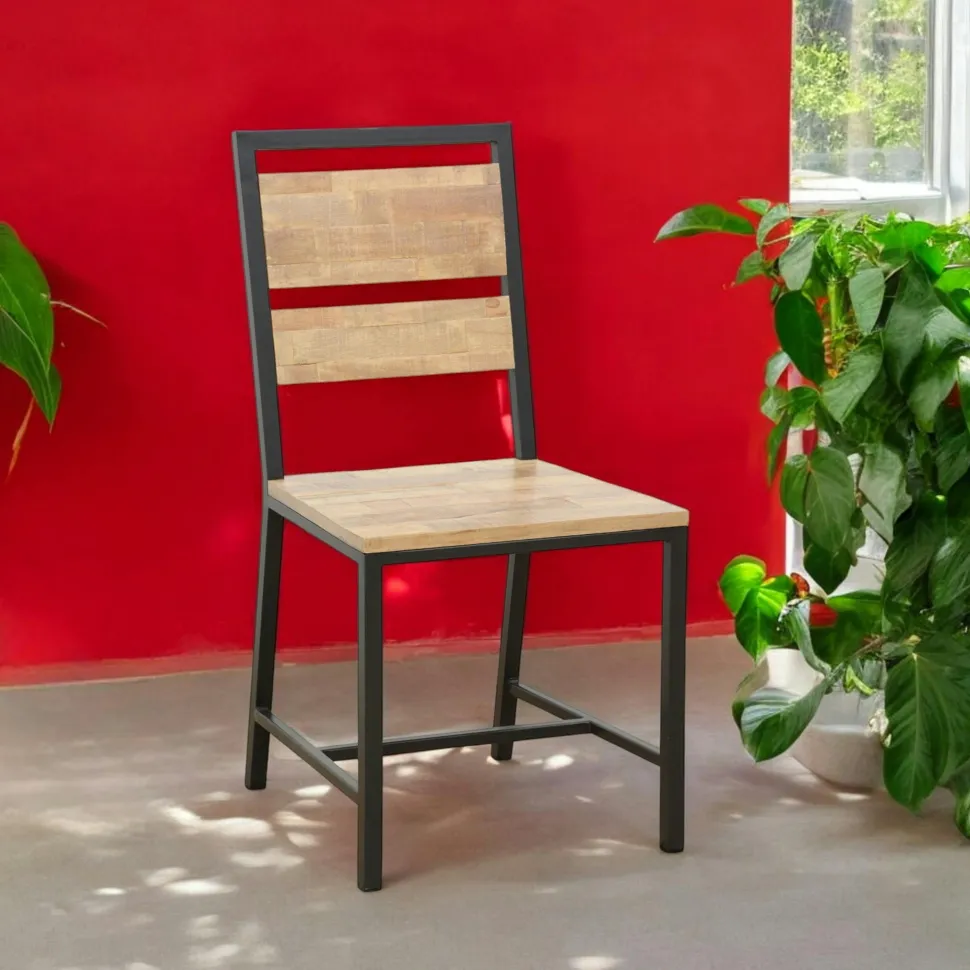 Chaise en Hévéa recyclé naturel et métal 45x51x90cm LOFT