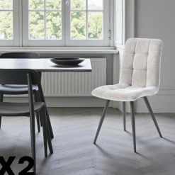 Chaise en tissu anthracite motif damier (lot de 2) LOMBARDIE
