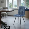 Chaise en tissu bleu motif damier (lot de 2) LOMBARDIE