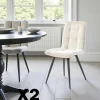 Chaise en tissu écru motif damier (lot de 2) LOMBARDIE