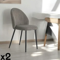 Chaise en tissu côtelé gris (lot de 2) IENA