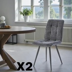 Chaise en tissu gris clair motif damier (lot de 2) LOMBARDIE