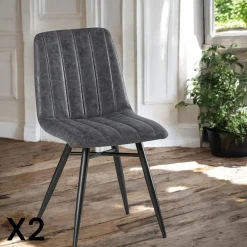 Chaise en tissu gris et pieds métal évasés (lot de 2) KERALA