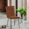 Chaise en tissu marron havane et pieds métal en épingle (lot de 2) KERALA